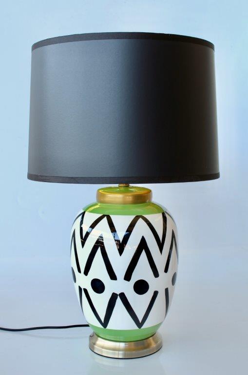 BLACK, GREEN & WHITE DETAIL LAMP BASE BLACK SHADE  65X41CM